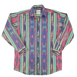 Vintage‎ Gant Salty Dog Aztec Striped Western Shirt Mens Medium Red Purple Green